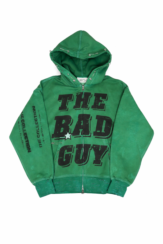 Green THE BAD GUY Double Zip Hoodie /// 1 of 1