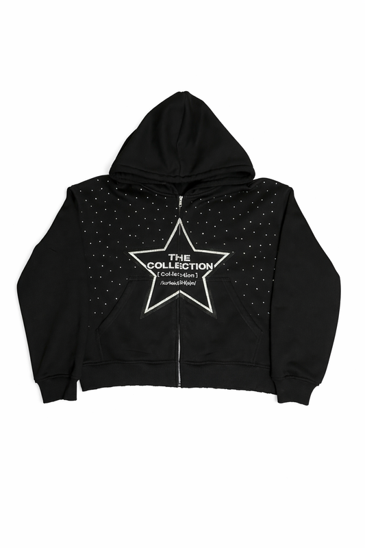 Black Star Studded TC Zip Hoodie